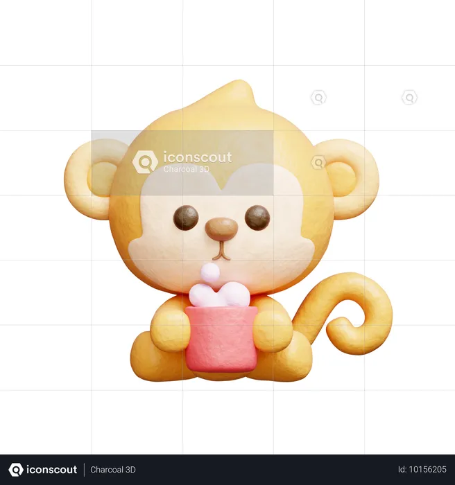 Singe mignon buvant du café  3D Icon