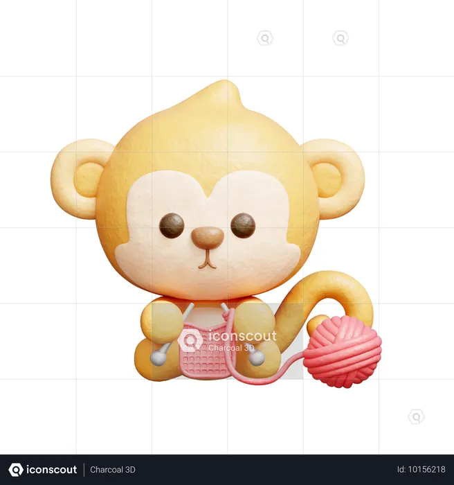 Singe mignon en tricot  3D Icon