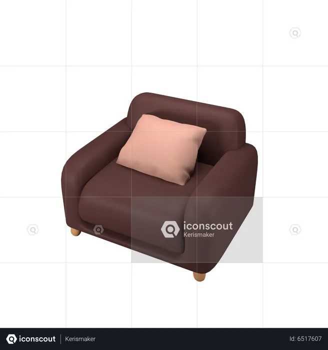 Singgle Sofa With Pillow  3D Icon