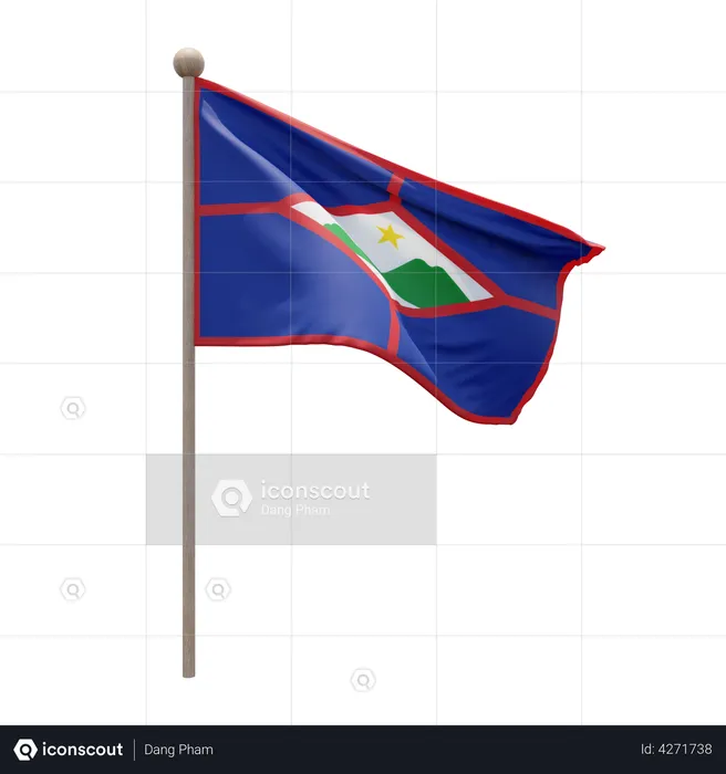 Sint Eustatius Flagpole Flag 3D Illustration