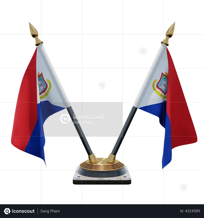 Sint Maarten Double Desk Flag Stand Flag 3D Illustration