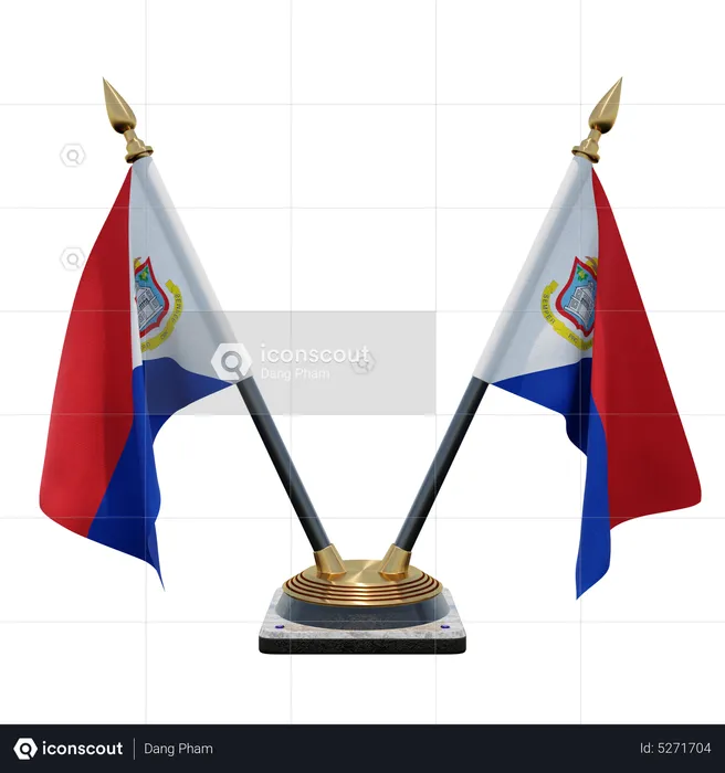 Sint Maarten Double (V) Desk Flag Stand Flag 3D Icon