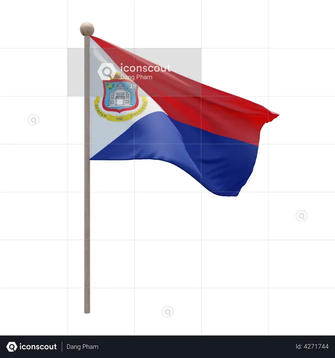 Sint Maarten Flagpole Flag 3D Illustration