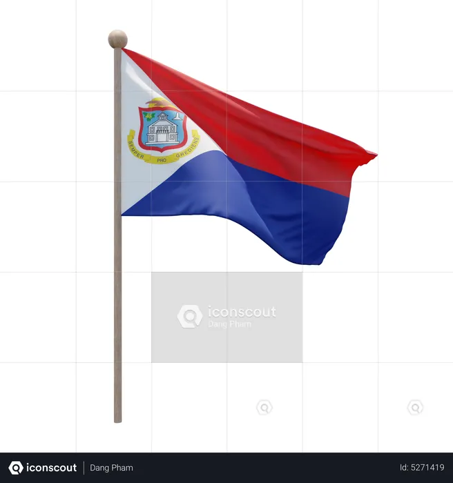 Sint Maarten Flagpole Flag 3D Icon