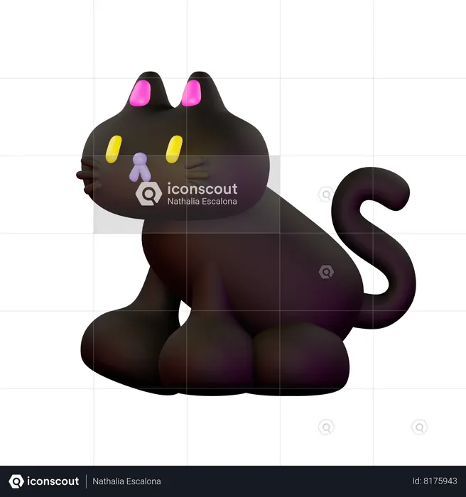 Sitting Cat Looking Left  3D Illustration