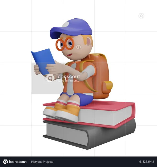 Sitting On Books  3D Illustration