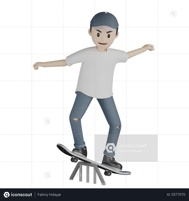 Skater skateboarding On Ramp  3D Illustration