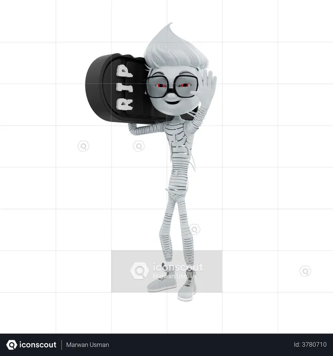 Skeleton holding rip sign  3D Illustration