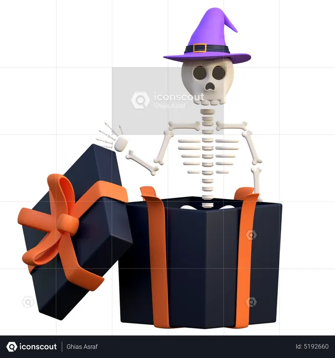 Skeleton In The Giftbox  3D Icon
