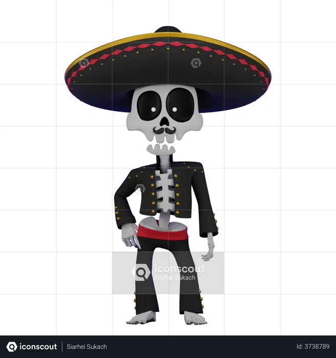 Skeleton Mexican Sombrero  3D Illustration