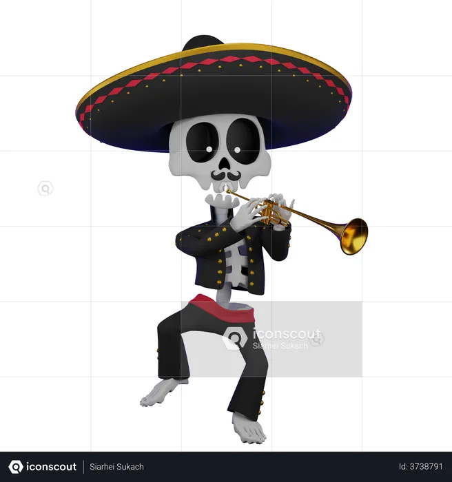 Skeleton Playing Trumpet  3D Illustration