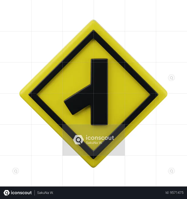 Skewed side road ahead Sign 3d icon  3D Icon