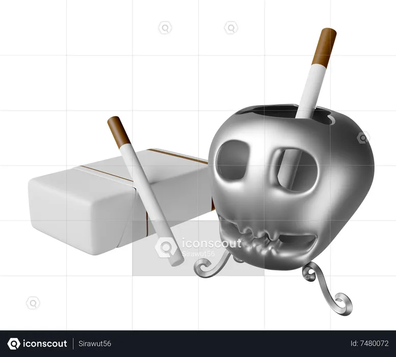 Skull Ashtray With Cigarette Pack  3D Icon