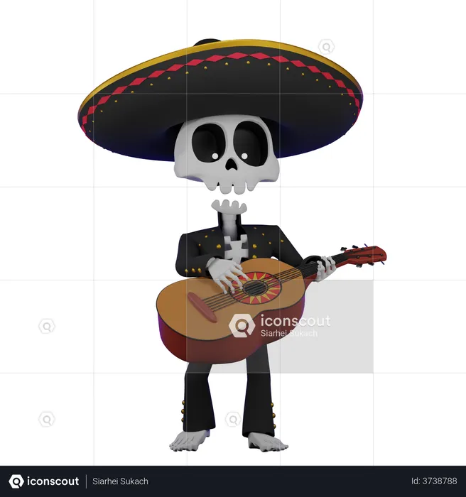 Skull Guitarist  3D Illustration