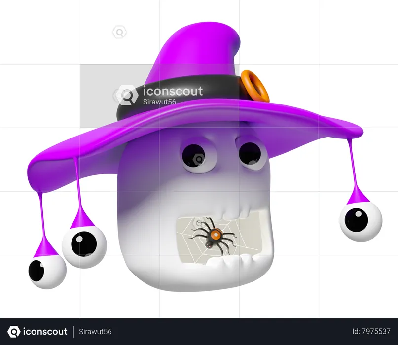 Skull With Witch Hat  3D Icon