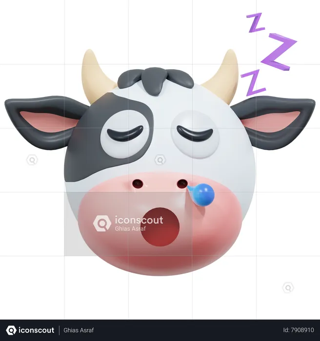 Sleep Cow Emoji 3D Icon