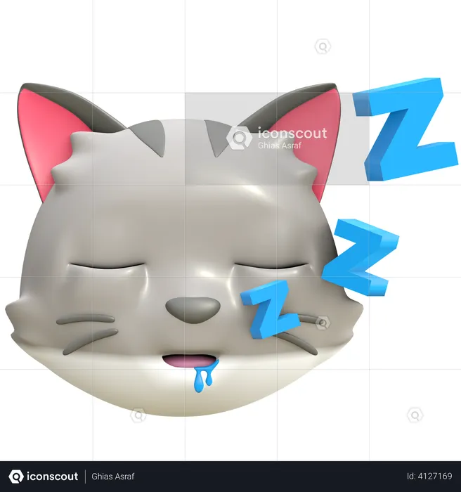 Sleeping cat Emoji 3D Illustration