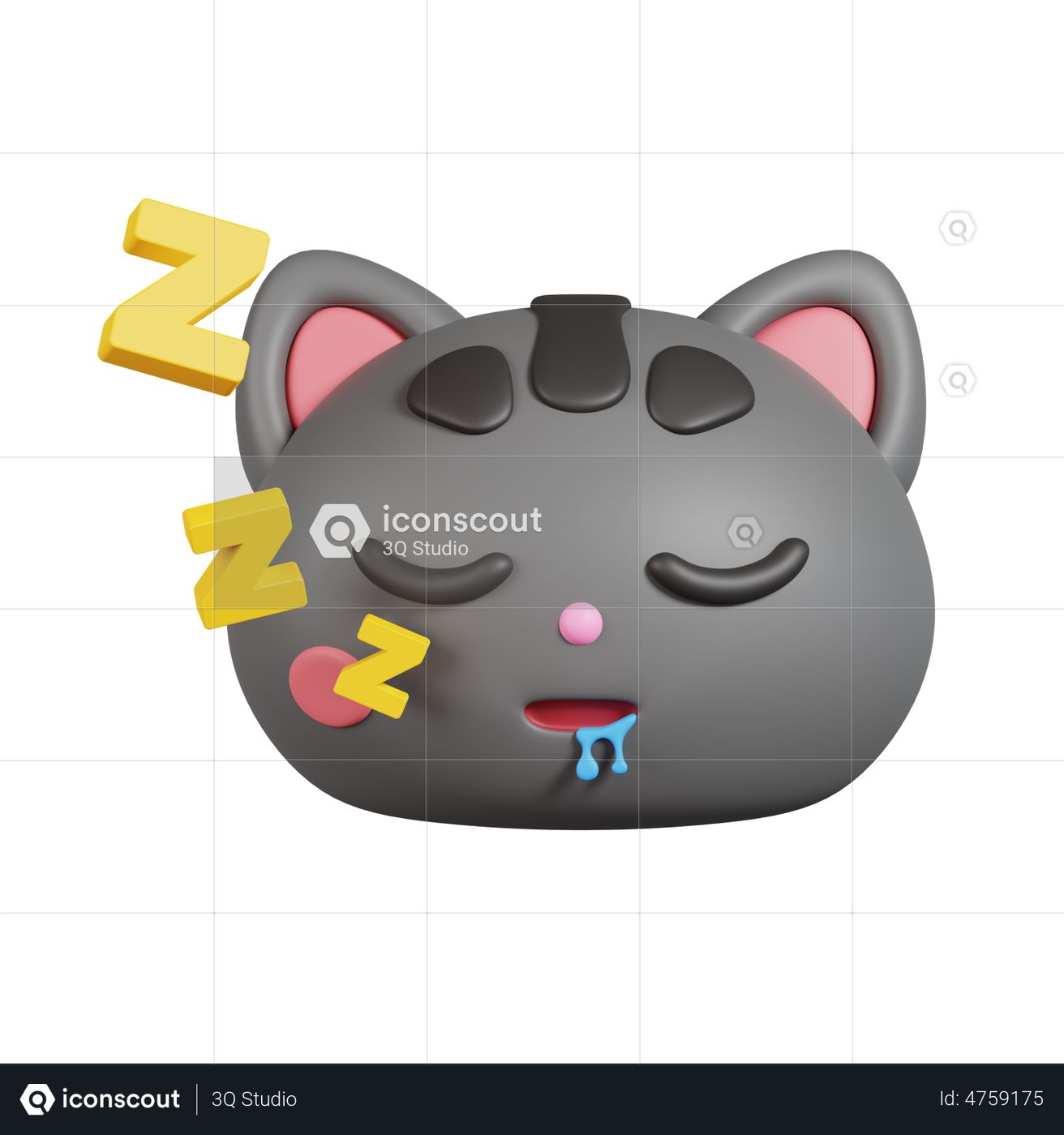 Premium Sleeping Cat Emoji Emoji 3D Illustration download in PNG, OBJ