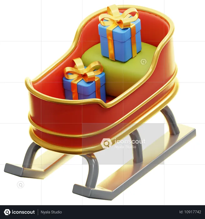 Sleigh With Wrapped Gifts  3D Icon