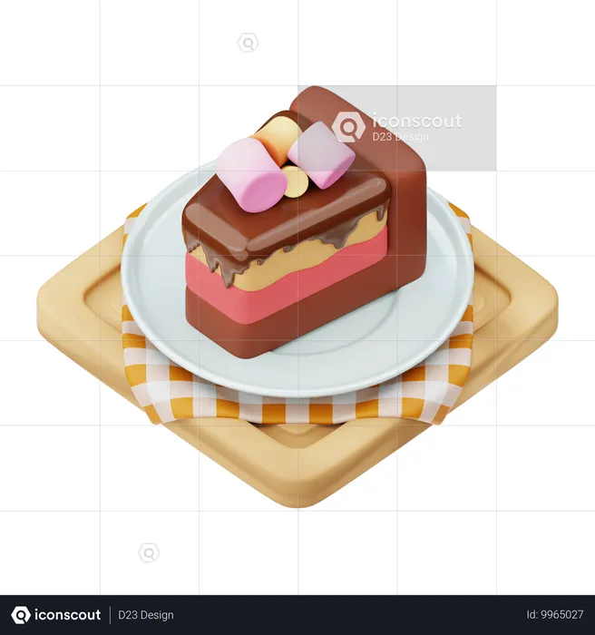 Slice Cake With Marshmallows  3D Icon