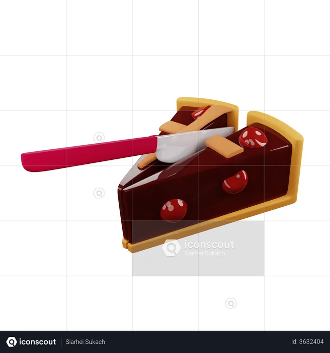 Slice of cherry pie cut in half with knife  3D Illustration