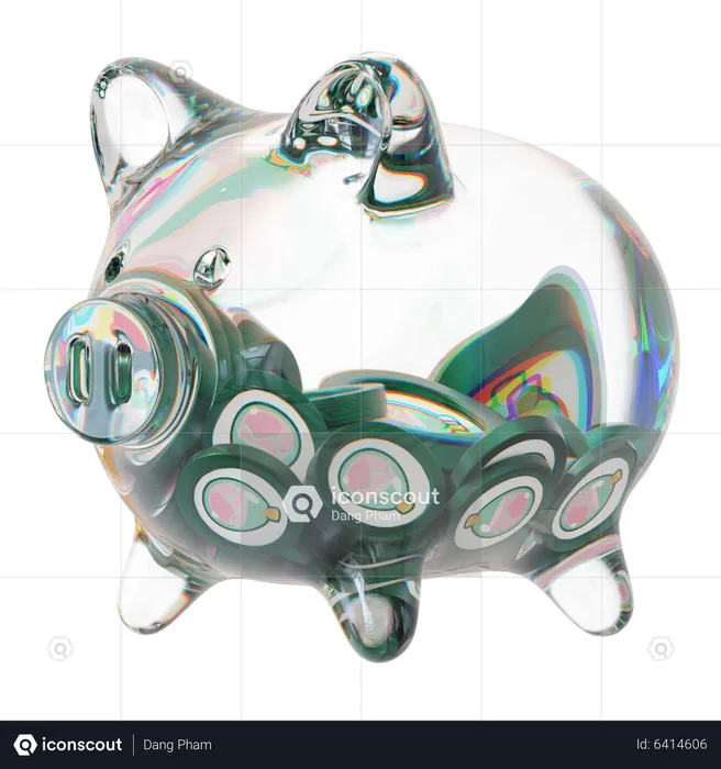 Slp Clear Glass Piggy Bank With Decreasing Piles Of Crypto Coins  3D Icon