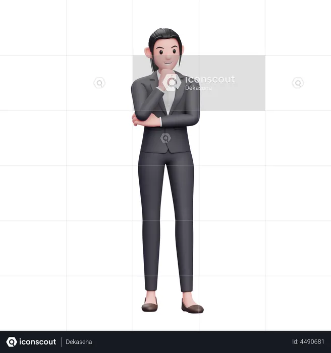 Smart Girl Thinking With Fist On Chin  3D Illustration