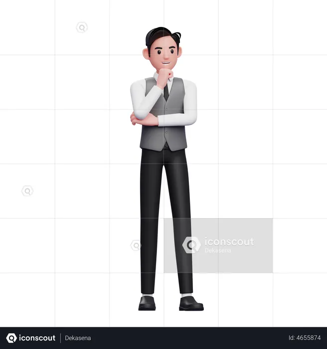 Smart man is thinking wearing a gray office vest  3D Illustration