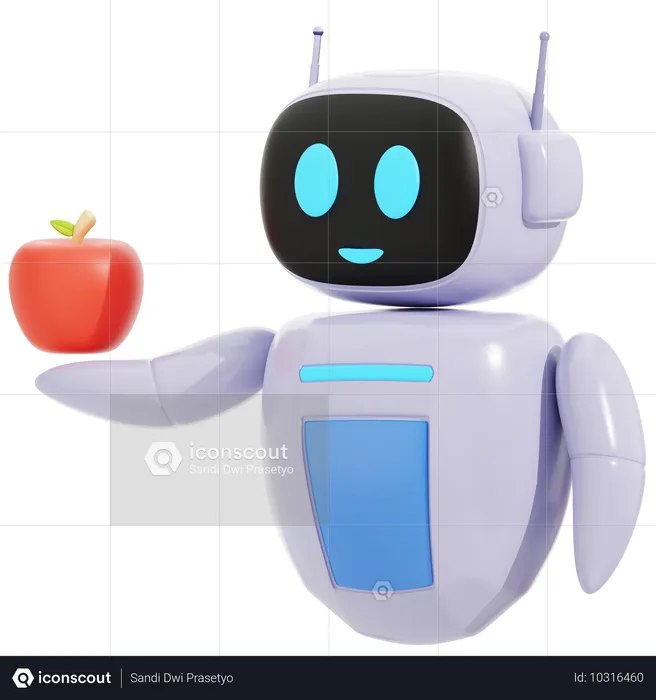 Smart Robot Holding Apple  3D Icon