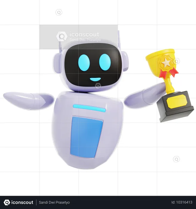 Smart Robot Holding Trophy  3D Icon