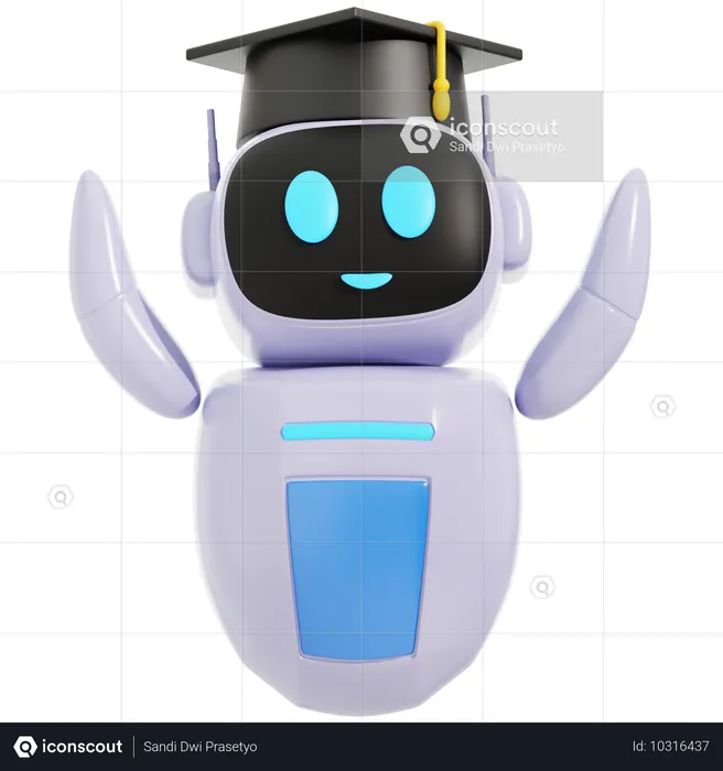 Smart Robot With Graduation Cap  3D Icon