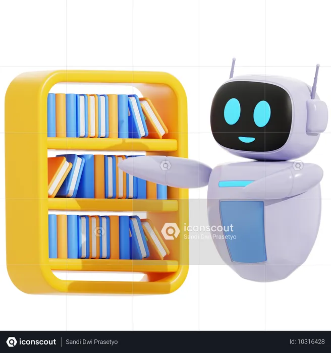 Smart Robot With Library Book  3D Icon