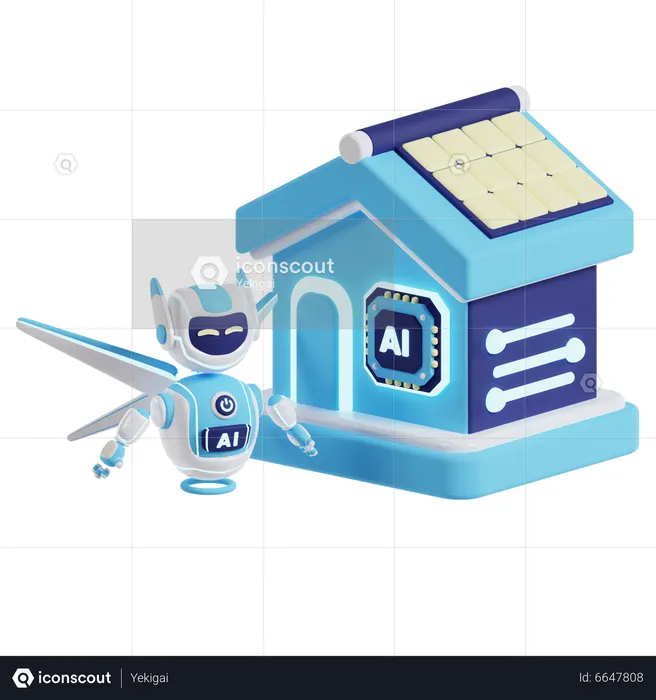 Smarthome With Ai Robot  3D Illustration