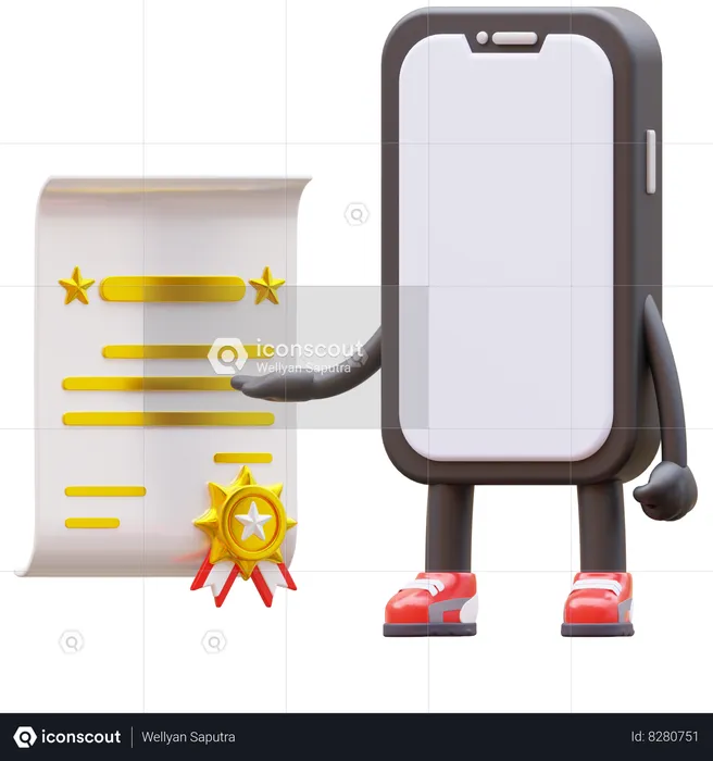 Smartphone Character Get Certificate  3D Illustration