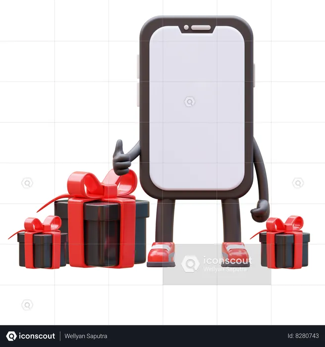Smartphone Character Has Gifts  3D Illustration