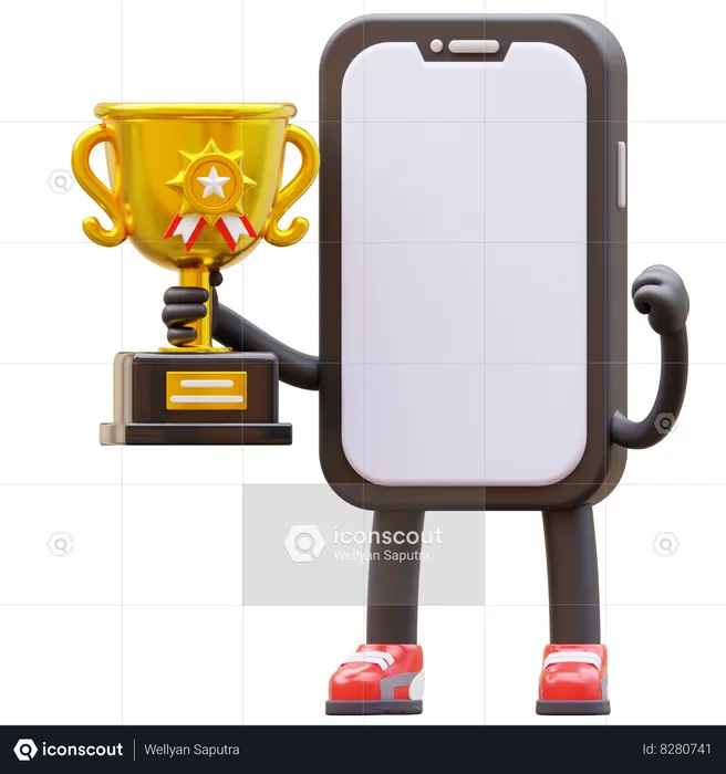 Smartphone Character Holding Trophy  3D Illustration
