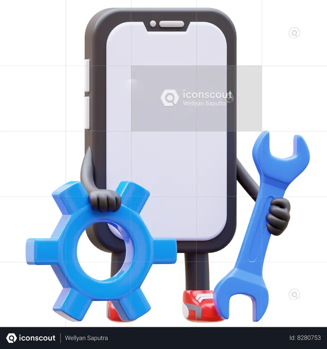 Smartphone Character Is Doing Maintenance  3D Illustration