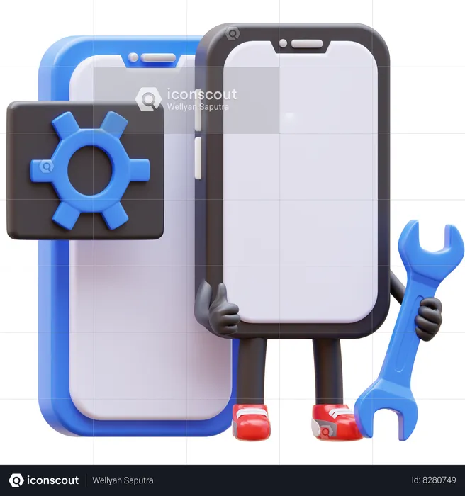 Smartphone Character Maintenance Mobile Application  3D Illustration