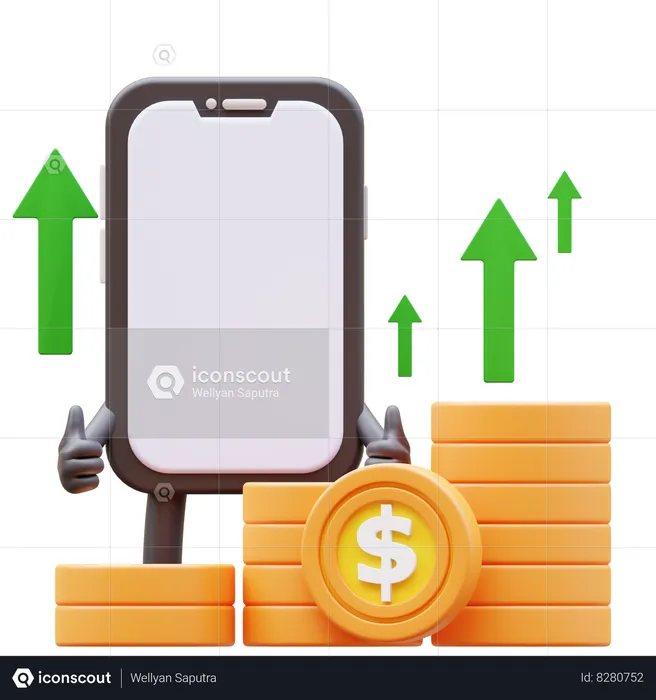 Smartphone Character Showing Money Graph Rising Up  3D Illustration
