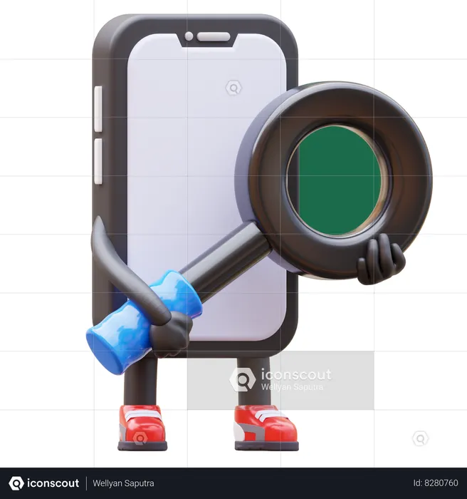 Smartphone Character With Magnifying Glass  3D Illustration