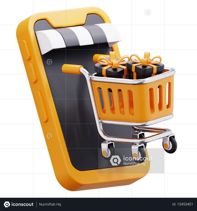 Smartphone com carrinho de compras e presentes  Ícone 3D