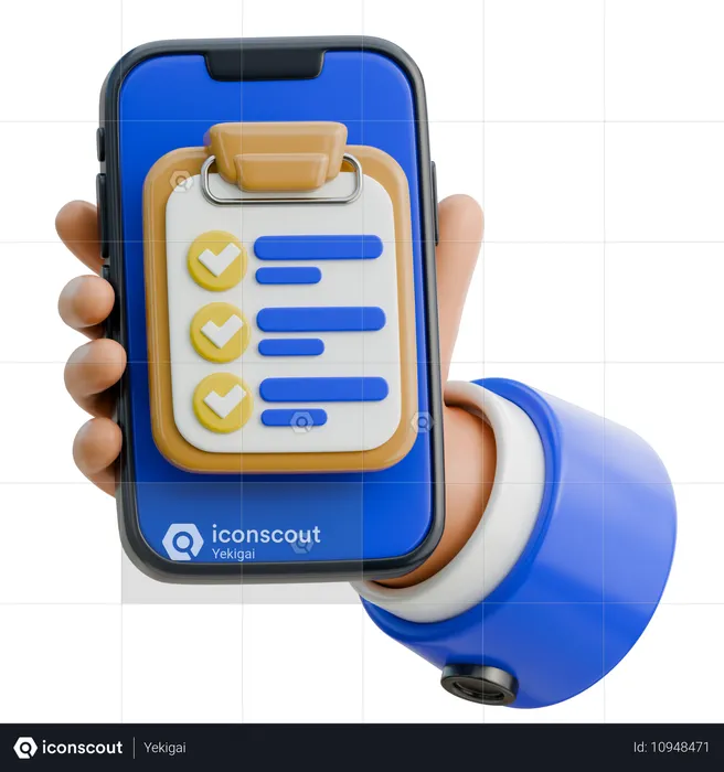 Mano que sostiene un teléfono inteligente con un portapapeles para establecer objetivos  3D Icon