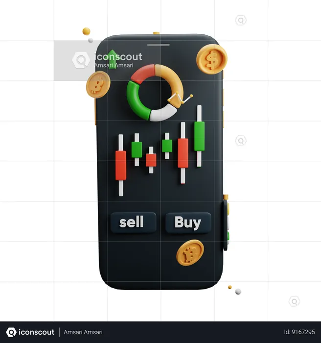 Smartphone Dashboard with Cryptocurrency Growth Graph  3D Icon