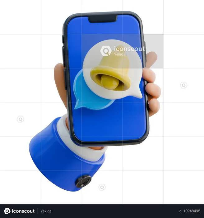 Mano sosteniendo un teléfono inteligente con campana de notificación  3D Icon