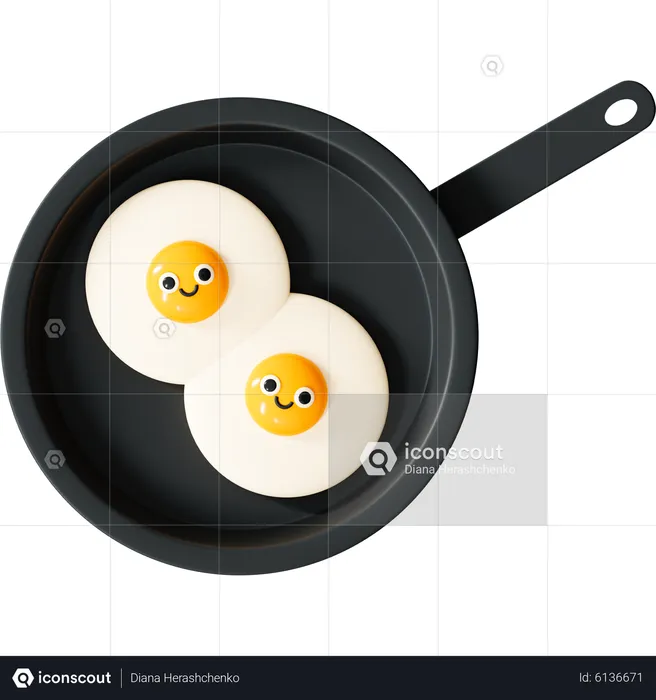 Smile eggs on frying pan  3D Icon