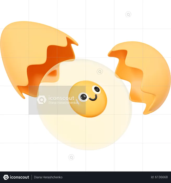 Smile Fried Egg with Eggshell  3D Icon