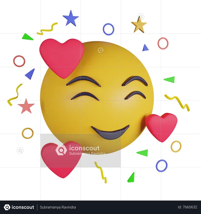 Smiling 3 heart emoji Emoji 3D Icon