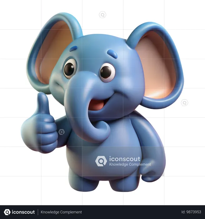 Smiling Elephant Thumbs Up  3D Icon