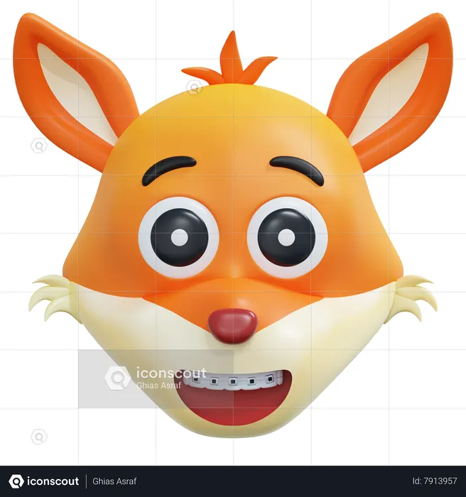 Smilling Tooth Brace Fox Emoticon Emoji 3D Icon