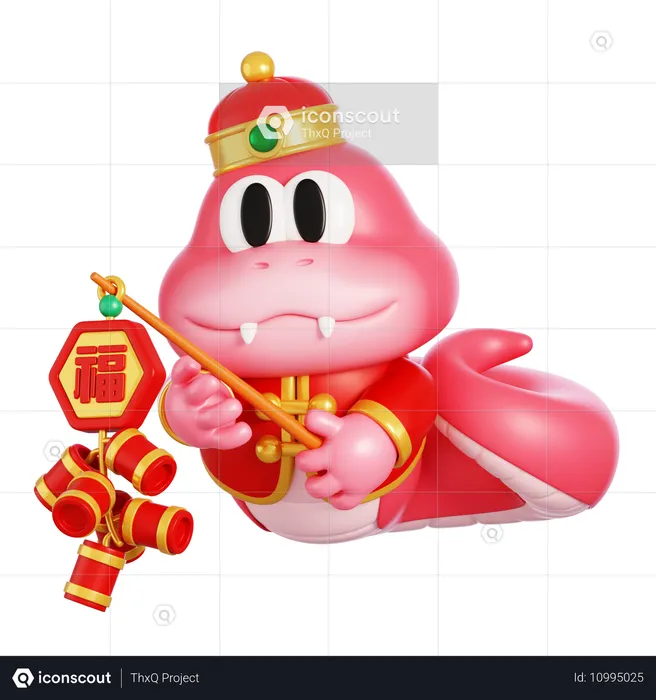 Snake with Chinese Firework  3D Icon